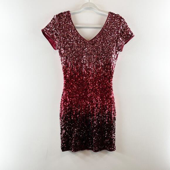 Maner Ombre Sequin Short Sleeve Bodycon Mini Dress Pink Red Black Small - Picture 4 of 10